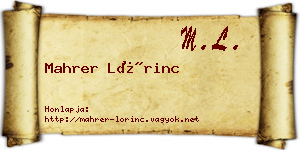 Mahrer Lőrinc névjegykártya